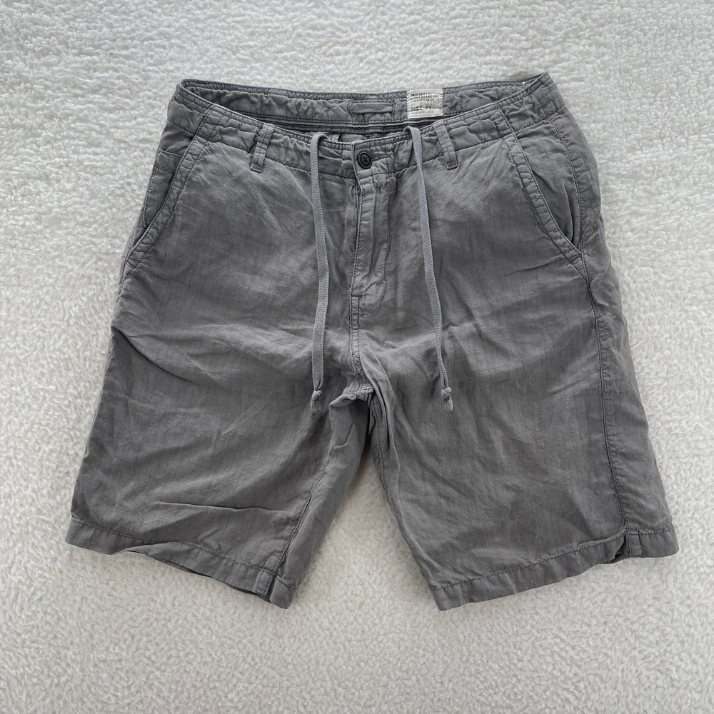 Lucky Brand Shorts Mens 33 Gray 11" Linen Drawstring Preppy Military Baggy
